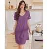 Ekouaer Cotton Nightgowns for Women Short Sleeve Sleep Shirts T-Shirt Dress V Neck Nightshirt S-3XL(Purple)