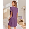 Ekouaer Cotton Nightgowns for Women Short Sleeve Sleep Shirts T-Shirt Dress V Neck Nightshirt S-3XL(Purple)