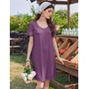 Ekouaer Cotton Nightgowns for Women Short Sleeve Sleep Shirts T-Shirt Dress V Neck Nightshirt S-3XL(Purple)
