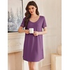Ekouaer Cotton Nightgowns for Women Short Sleeve Sleep Shirts T-Shirt Dress V Neck Nightshirt S-3XL(Purple)