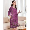 Ekouaer Zipper Robes for Women 3/4 Sleeves Housecoat Soft Nightgowns Sleepwear Mumu House Dresses with Pockets(Purple Vine)