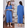 Ekouaer Zipper Robes for Women Long Sleeve Lightweight House Coats with Pockets Zip Up Bathrobe Loungewear S-3XL(Blue)