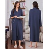 Ekouaer Zipper Robes for Women Long Sleeve Lightweight House Coats with Pockets Zip Up Bathrobe Loungewear S-3XL(Navy Blue)