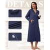 Ekouaer Zipper Robes for Women Long Sleeve Lightweight House Coats with Pockets Zip Up Bathrobe Loungewear S-3XL(Navy Blue)