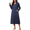 Ekouaer Zipper Robes for Women Long Sleeve Lightweight House Coats with Pockets Zip Up Bathrobe Loungewear S-3XL(Navy Blue)