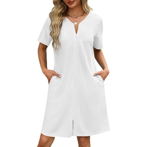 Ekouaer Women Zipper Robes Waffle Short Bathrobe Lightweight House Coat with Pockets Soft Nightgown S-3XL