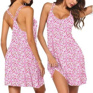 Ekouaer Women’s V Neck Sleeveless Nightgown(Pink Floral)
