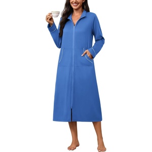 Ekouaer Zipper Robes for Women Long Sleeve Lightweight House Coats with Pockets Zip Up Bathrobe Loungewear S-3XL(Blue)
