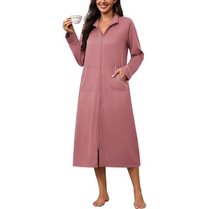 Ekouaer Zipper Robes for Women Long Sleeve Lightweight House Coats with Pockets Zip Up Bathrobe Loungewear S-3XL(Gray Purple)
