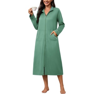 Ekouaer Zipper Robes for Women Long Sleeve Lightweight House Coats with Pockets Zip Up Bathrobe Loungewear S-3XL(Green)
