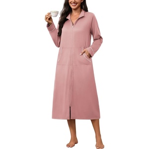 Ekouaer Zipper Robes for Women Long Sleeve Lightweight House Coats with Pockets Zip Up Bathrobe Loungewear S-3XL(Misty Rose)