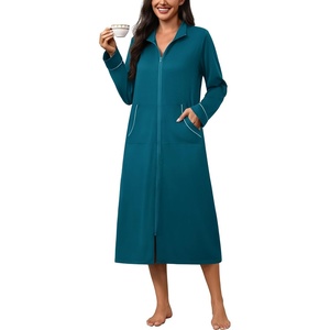 Ekouaer Zipper Robes for Women Long Sleeve Lightweight House Coats with Pockets Zip Up Bathrobe Loungewear S-3XL(Teal)
