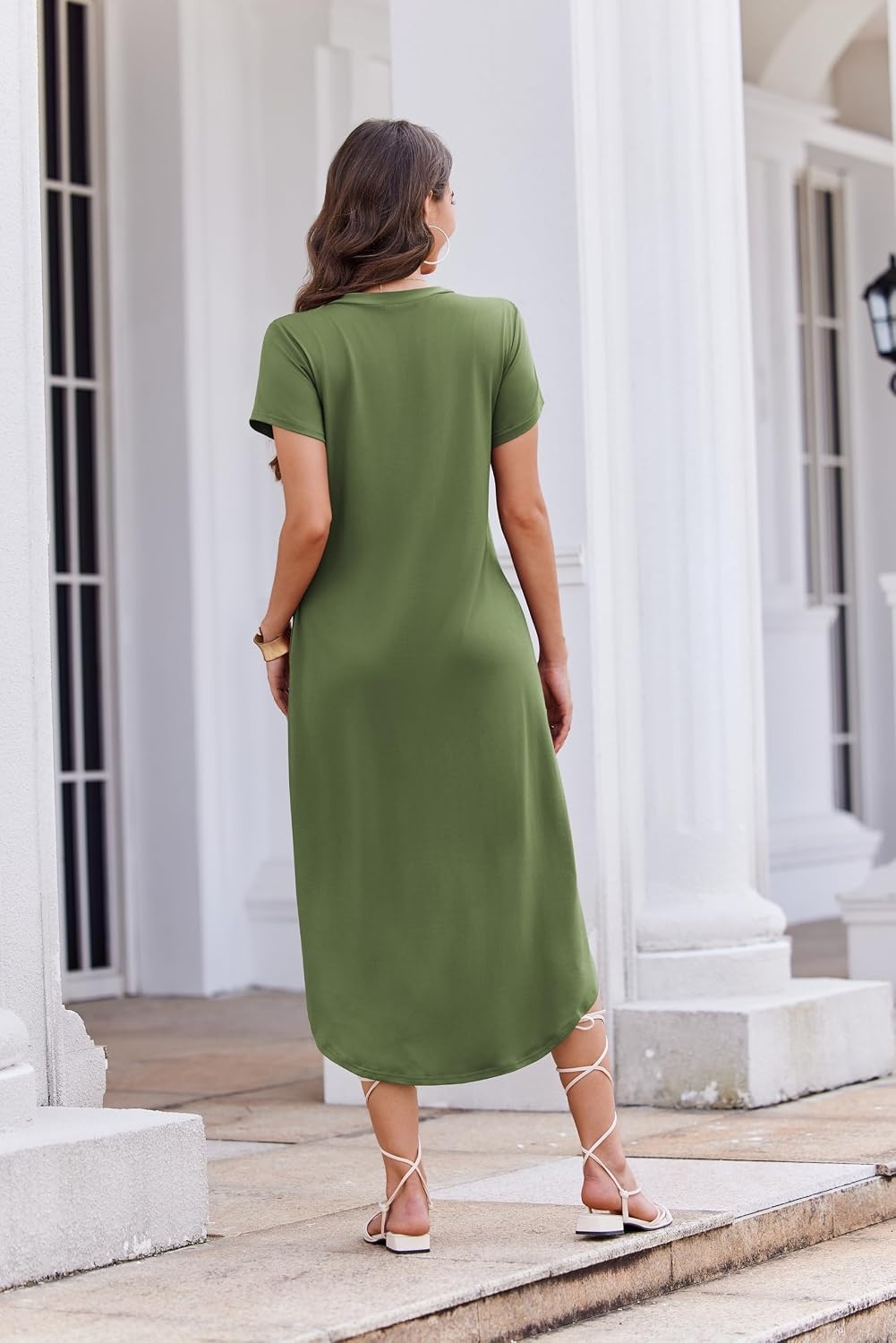 image:imageEkouaer Long Nightgowns for Women Button Night Gowns Short Sleeve Sleepwear Full Length Sleep Shirts With Pockets S4XLArmy Green