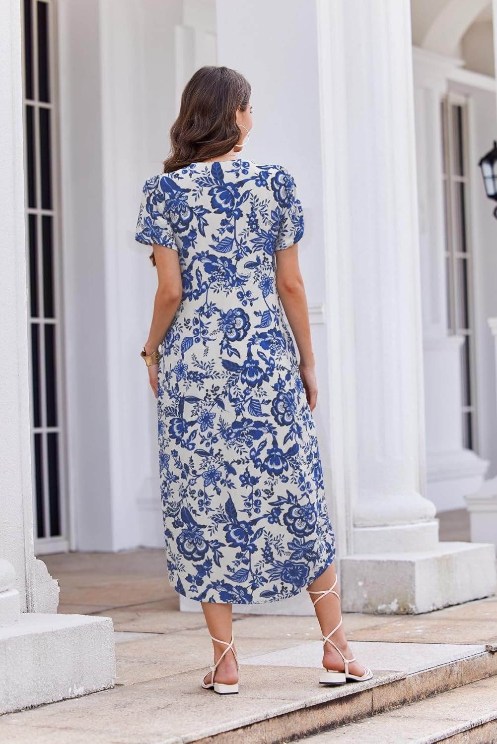 image:imageEkouaer Long Nightgowns for Women Button Night Gowns Short Sleeve Sleepwear Full Length Sleep Shirts With Pockets S4XLBlue Flowers