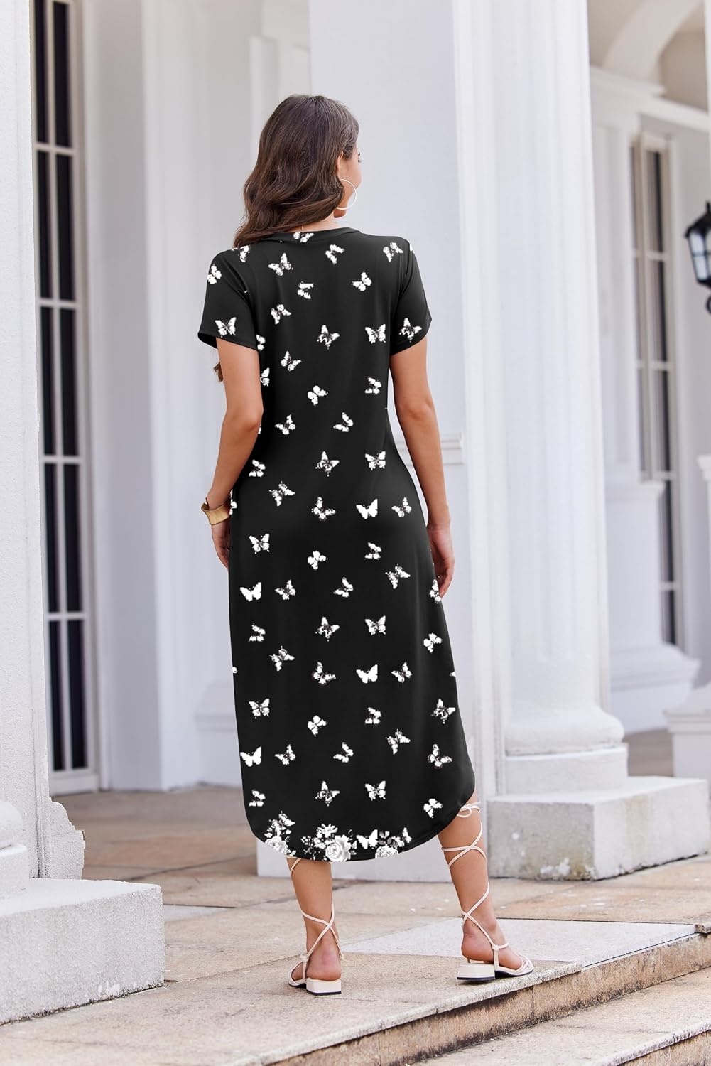 image:imageEkouaer Long Nightgowns for Women Button Night Gowns Short Sleeve Sleepwear Full Length Sleep Shirts With Pockets S4XLButterfly