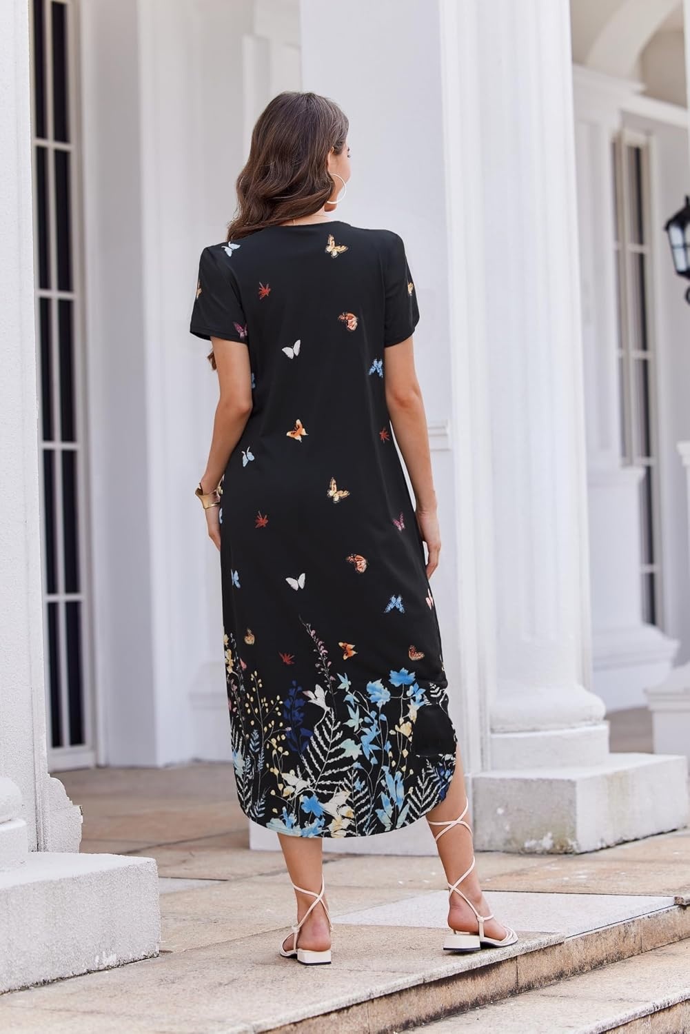 image:imageEkouaer Long Nightgowns for Women Button Night Gowns Short Sleeve Sleepwear Full Length Sleep Shirts With Pockets S4XLButterfly Flowers