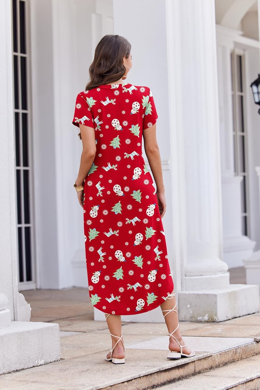 image:imageEkouaer Long Nightgowns for Women Button Night Gowns Short Sleeve Sleepwear Full Length Sleep Shirts With Pockets S4XLChristmas Elk