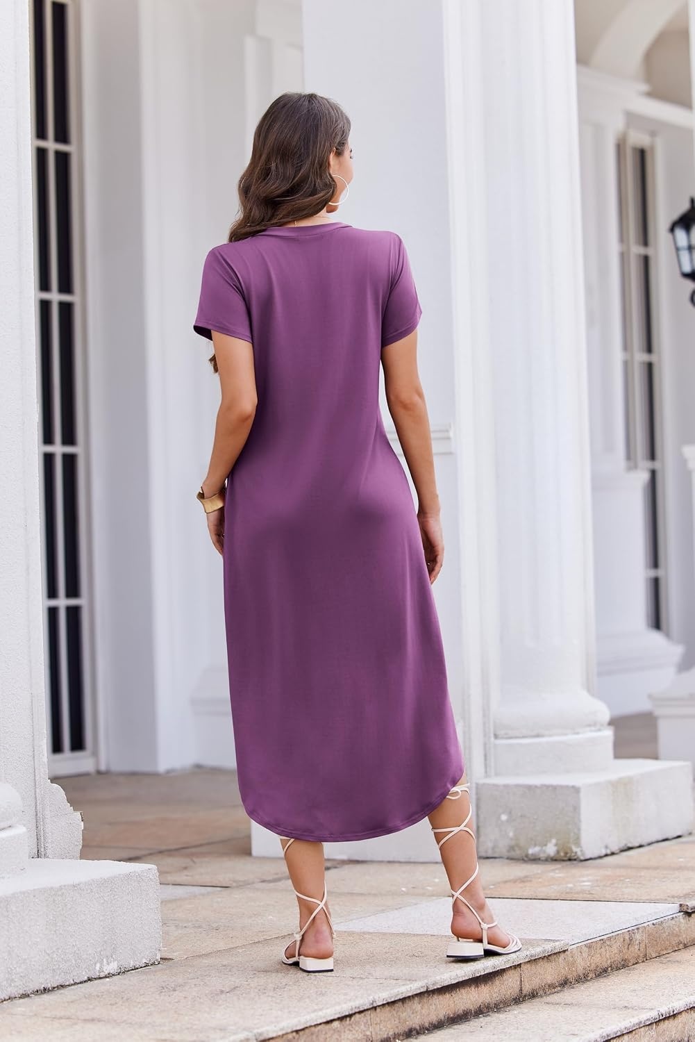 image:imageEkouaer Long Nightgowns for Women Button Night Gowns Short Sleeve Sleepwear Full Length Sleep Shirts With Pockets S4XLEggplant Purple