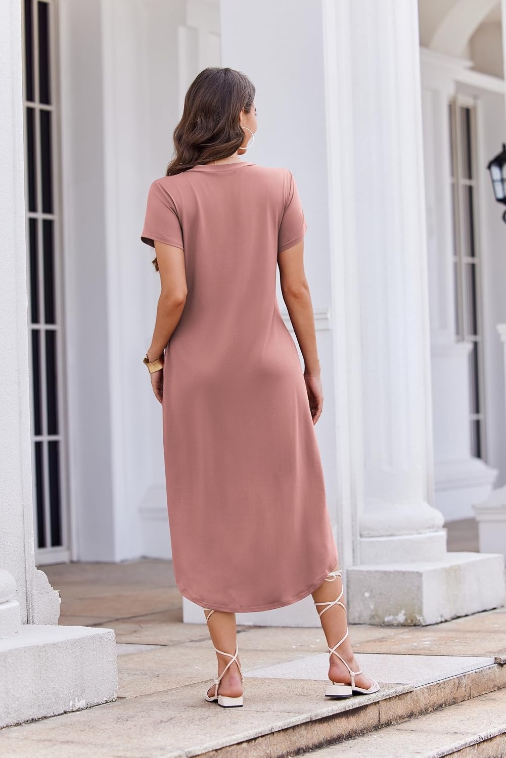 image:imageEkouaer Long Nightgowns for Women Button Night Gowns Short Sleeve Sleepwear Full Length Sleep Shirts With Pockets S4XLGray Purple Red