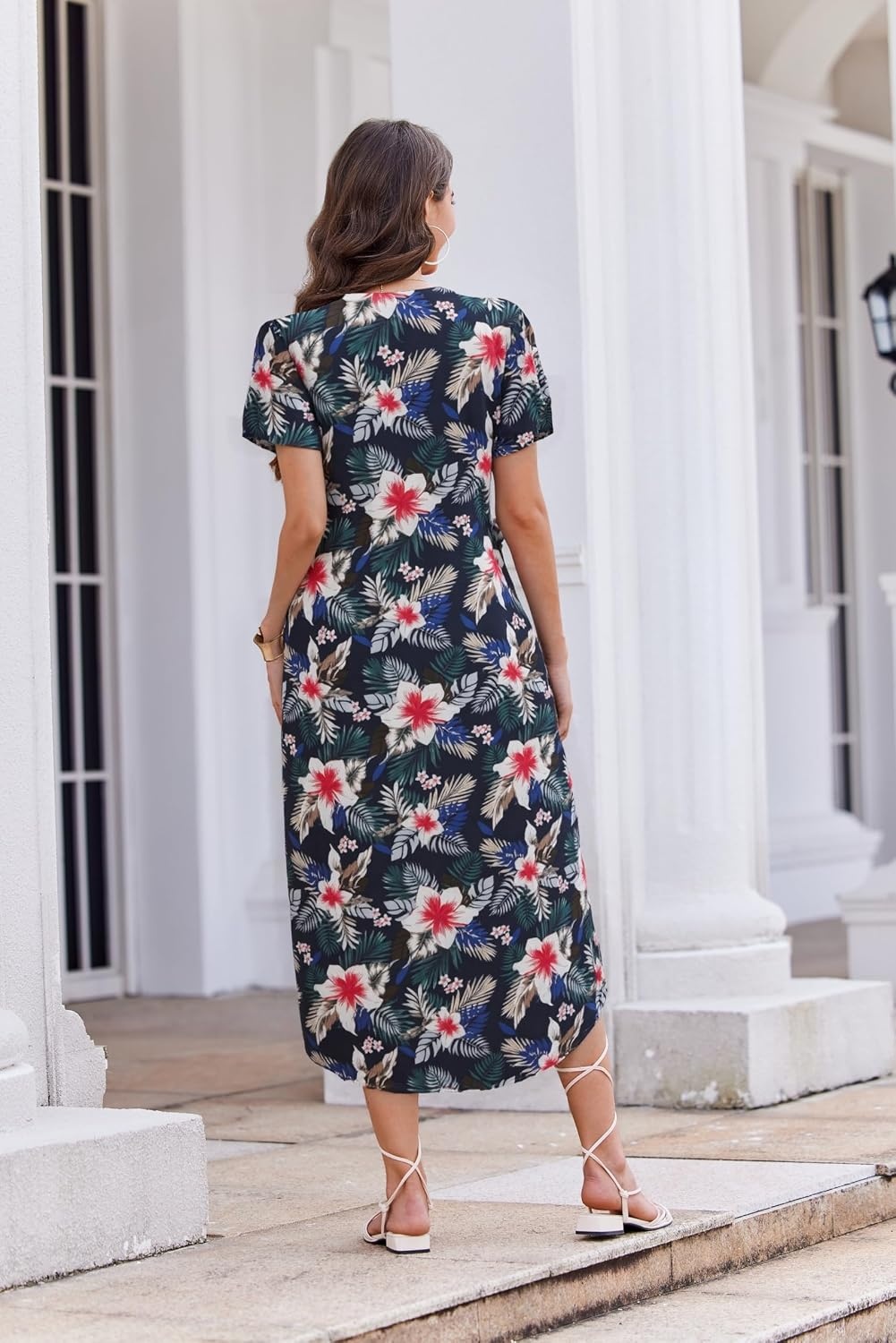 image:imageEkouaer Long Nightgowns for Women Button Night Gowns Short Sleeve Sleepwear Full Length Sleep Shirts With Pockets S4XLHawaii