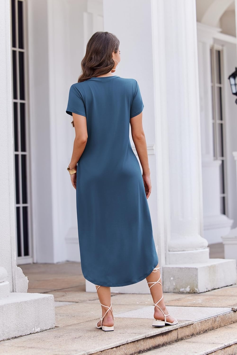 image:imageEkouaer Long Nightgowns for Women Button Night Gowns Short Sleeve Sleepwear Full Length Sleep Shirts With Pockets S4XLNavy