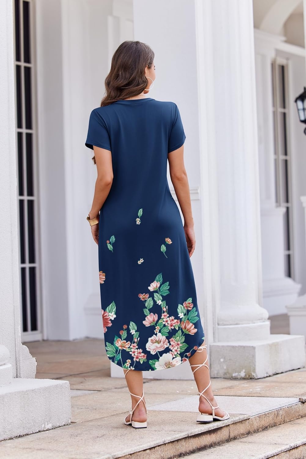 image:imageEkouaer Long Nightgowns for Women Button Night Gowns Short Sleeve Sleepwear Full Length Sleep Shirts With Pockets S4XLRed Flower