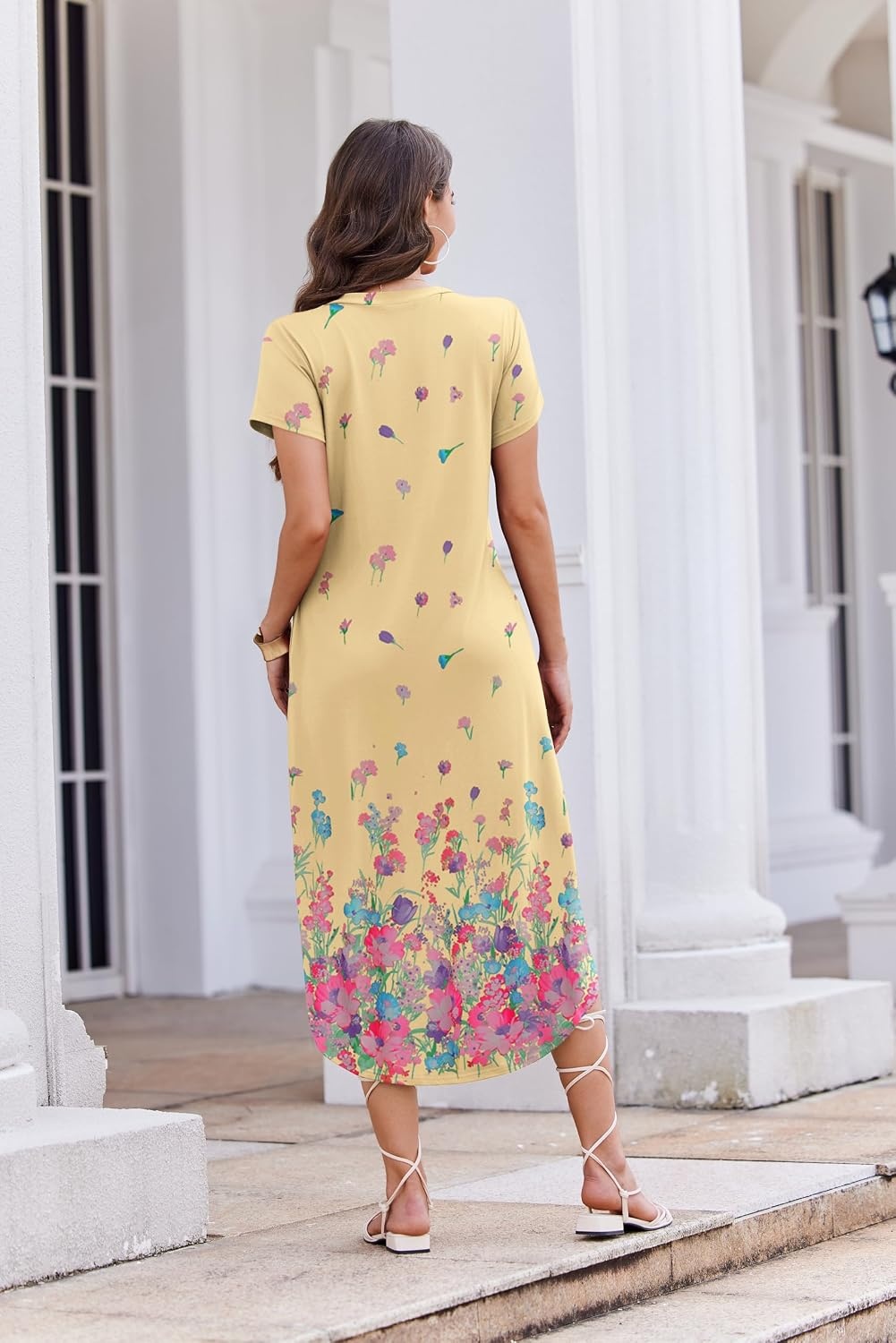 image:imageEkouaer Long Nightgowns for Women Button Night Gowns Short Sleeve Sleepwear Full Length Sleep Shirts With Pockets S4XLRose Red Flower