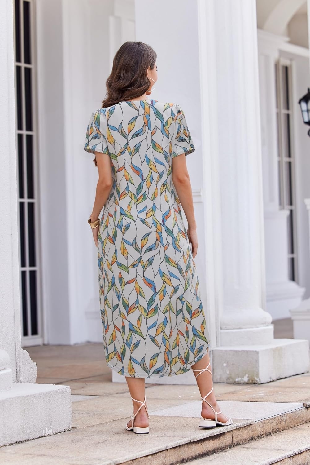 image:imageEkouaer Long Nightgowns for Women Button Night Gowns Short Sleeve Sleepwear Full Length Sleep Shirts With Pockets S4XLYellow Leaves