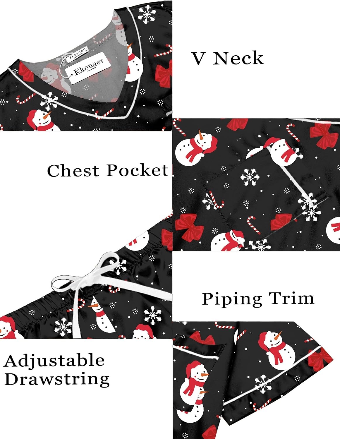 image:imageEkouaer Silk Pajama for Women Short Sleeve Satin Pj Set Two Piece Soft Sleepwear Loungewear SXXLBlack Snowman