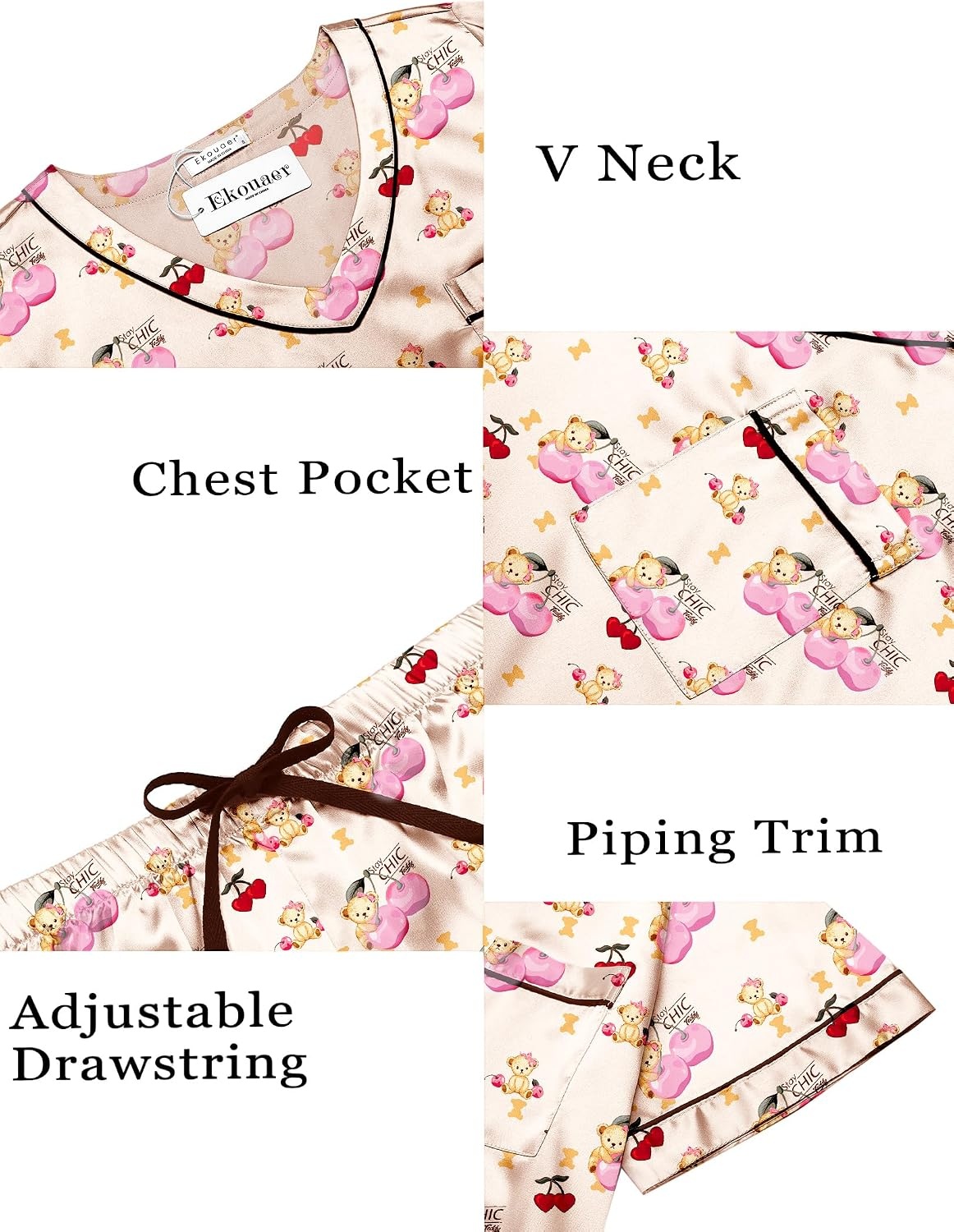 image:imageEkouaer Silk Pajama for Women Short Sleeve Satin Pj Set Two Piece Soft Sleepwear Loungewear SXXLChampagne Teddy