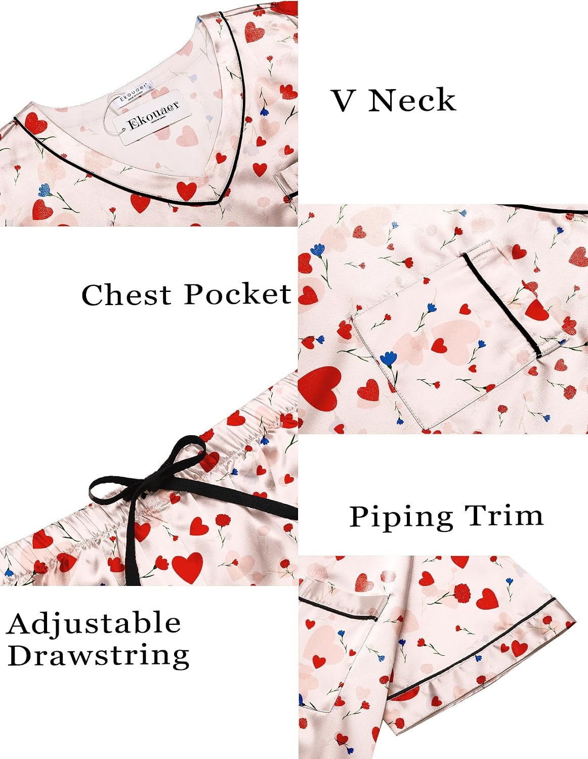 image:imageEkouaer Silk Pajama for Women Short Sleeve Satin Pj Set Two Piece Soft Sleepwear Loungewear SXXLLove Rose