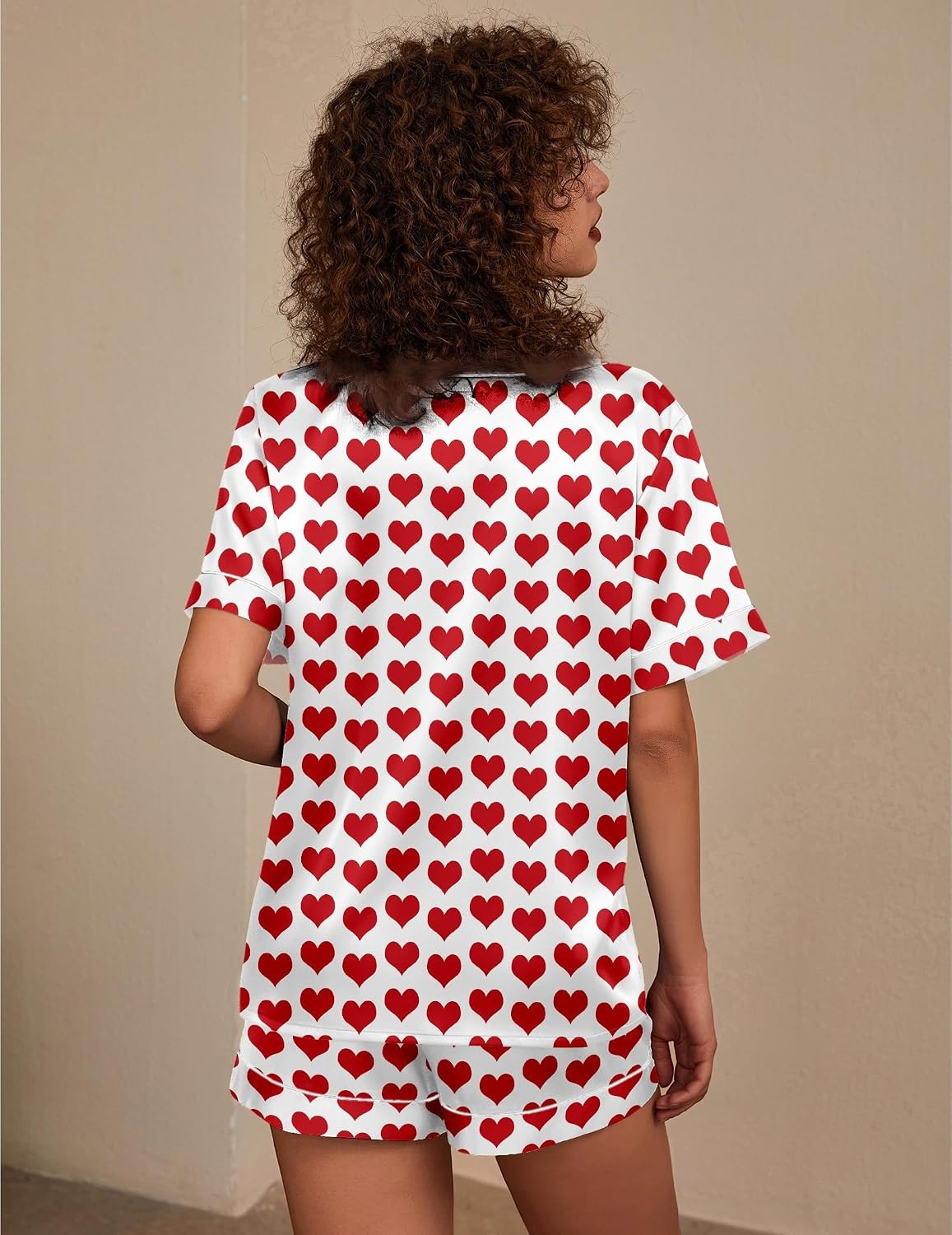 image:imageEkouaer Silk Pajama for Women Short Sleeve Satin Pj Set Two Piece Soft Sleepwear Loungewear SXXLRed Heart