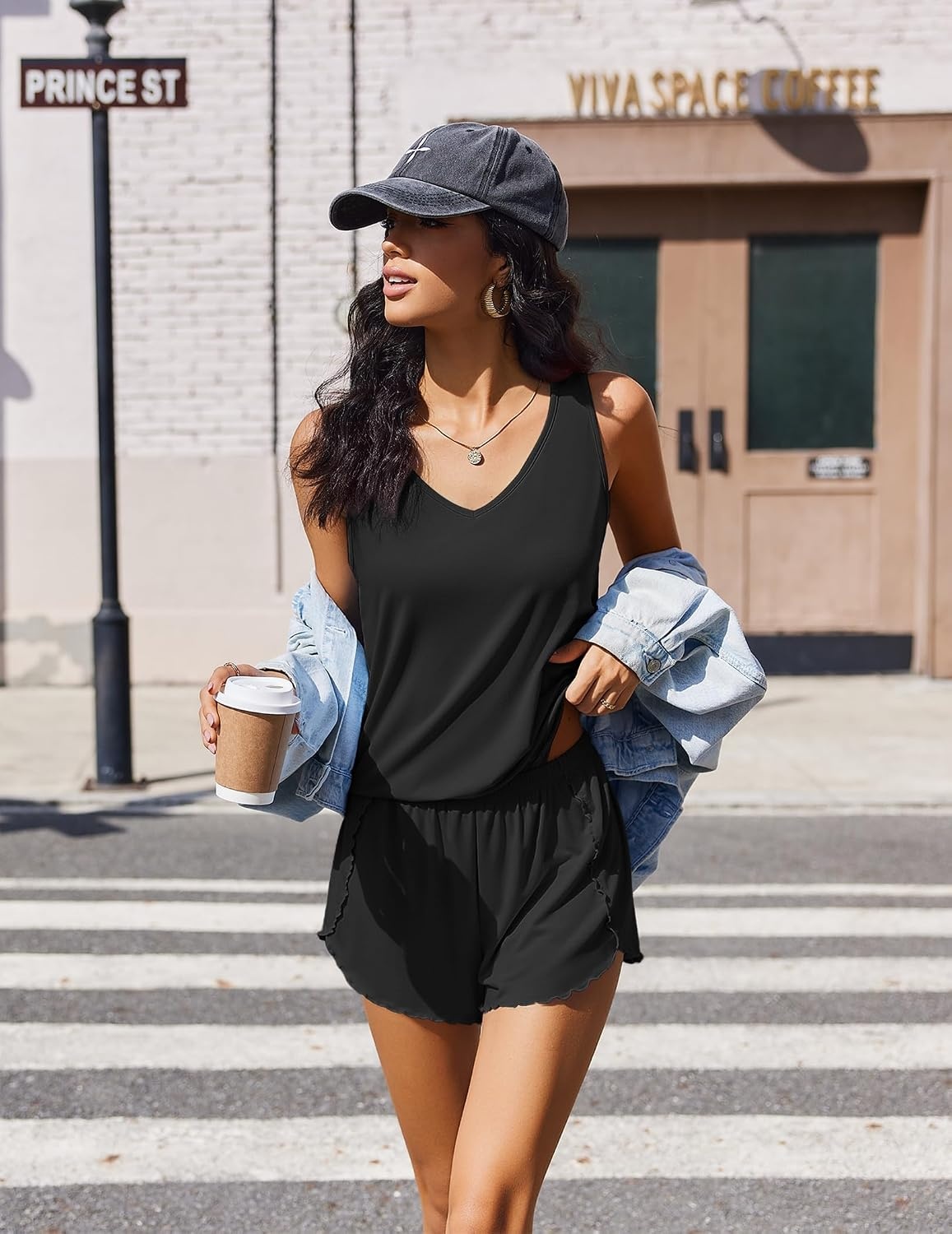 image:imageEkouaer Womens Pajama Sets Cami Shorts Set Viscose from Bamboo Tank Top and Shorts 2 Piece Soft Sleeveless Lounge SetBlack