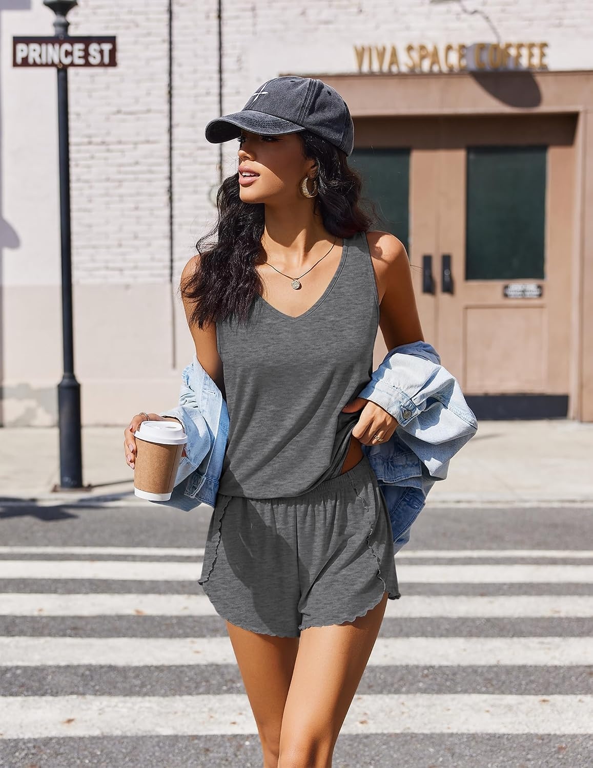 image:imageEkouaer Womens Pajama Sets Cami Shorts Set Viscose from Bamboo Tank Top and Shorts 2 Piece Soft Sleeveless Lounge SetGrey