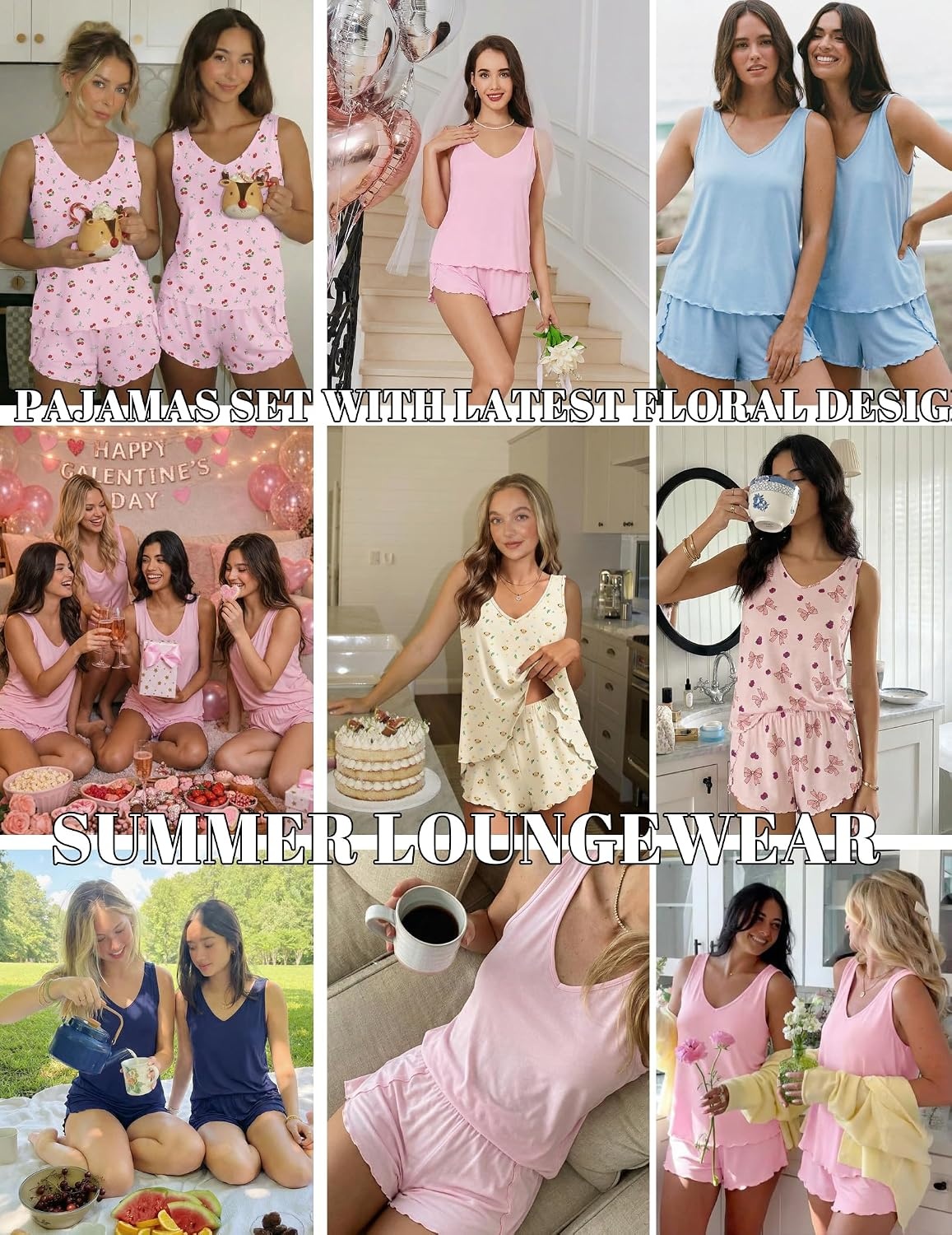 image:imageEkouaer Womens Pajama Sets Cami Shorts Set Viscose from Bamboo Tank Top and Shorts 2 Piece Soft Sleeveless Lounge SetGrey