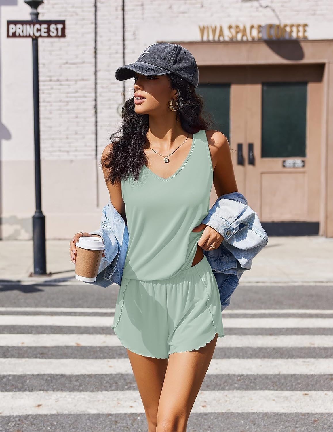 image:imageEkouaer Womens Pajama Sets Cami Shorts Set Viscose from Bamboo Tank Top and Shorts 2 Piece Soft Sleeveless Lounge SetLight Green