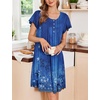Ekouaer 2 Pack House Dresses for Women with Pockets Short Sleeve Moomoo Nightgown Plus Size Mumu Dress Floral Lounge Dress(Butterfly Black/Ethnic Print Blue)