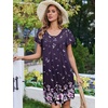 Ekouaer 2 Pack House Dresses for Women with Pockets Short Sleeve Moomoo Nightgown Plus Size Mumu Dress Floral Lounge Dress(Floral Purple/Ethnic Print Blue)