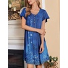 Ekouaer 2 Pack House Dresses for Women with Pockets Short Sleeve Moomoo Nightgown Plus Size Mumu Dress Floral Lounge Dress(Floral Purple/Ethnic Print Blue)
