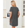 Ekouaer Cotton Nightgowns for Women 3 Pack Night Gown Short Sleeve Sleepshirts V Neck Sleepwear Soft Tshirt Pajama Dress(Black/Grey/Grey Stripes)