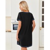 Ekouaer Cotton Nightgowns for Women 3 Pack Night Gown Short Sleeve Sleepshirts V Neck Sleepwear Soft Tshirt Pajama Dress(Black/Grey/Navy Blue)