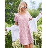 Ekouaer Cotton Nightgowns for Women 3 Pack Night Gown Short Sleeve Sleepshirts V Neck Sleepwear Soft Tshirt Pajama Dress(Black/Pink Floral/Navy Blue)