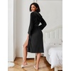 Ekouaer Fleece Robes for Women with Hooded Warm Soft Cozy Long Plush Bathrobe S-XXL(B-black)