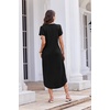 Ekouaer Long Nightgowns for Women Button Night Gowns Short Sleeve Sleepwear Full Length Sleep Shirts With Pockets S-4XL(Black)
