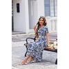Ekouaer Long Nightgowns for Women Button Night Gowns Short Sleeve Sleepwear Full Length Sleep Shirts With Pockets S-4XL(Blue Flowers)