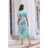 Ekouaer Long Nightgowns for Women Button Night Gowns Short Sleeve Sleepwear Full Length Sleep Shirts With Pockets S-4XL(Flower Light Blue)