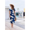 Ekouaer Long Nightgowns for Women Button Night Gowns Short Sleeve Sleepwear Full Length Sleep Shirts With Pockets S-4XL(Flower Navy Blue)