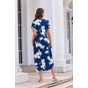 Ekouaer Long Nightgowns for Women Button Night Gowns Short Sleeve Sleepwear Full Length Sleep Shirts With Pockets S-4XL(Flower Navy Blue)