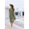 Ekouaer Long Nightgowns for Women Button Night Gowns Short Sleeve Sleepwear Full Length Sleep Shirts With Pockets S-4XL(Green Ethnic Style)