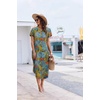 Ekouaer Long Nightgowns for Women Button Night Gowns Short Sleeve Sleepwear Full Length Sleep Shirts With Pockets S-4XL(Green Leaves)